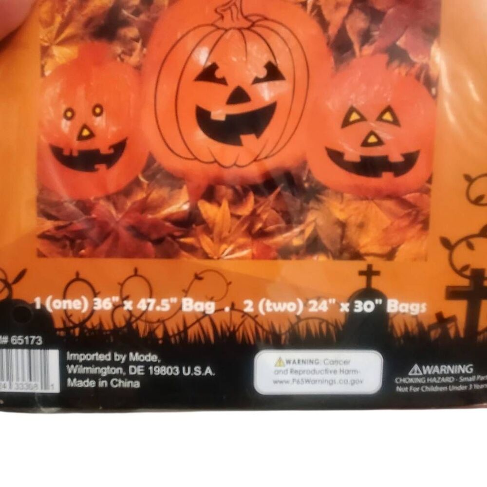 Halloween Jack O Lantern Pumpkin Leaf Bags Yard Decorations Set of 6 New